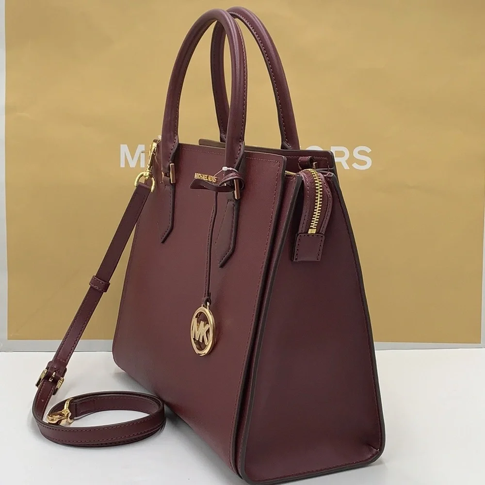 MICHAEL KORS HOPE LARGE SATCHEL MERLOT - Picture 5 of 16